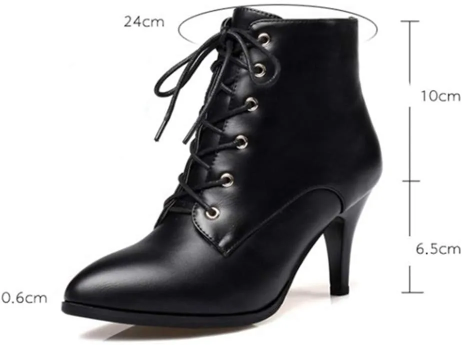 Women's Fashion Stiletto Kitten Heel Ankle Boots Pointy Toe Lace Up Zipper Booties Dress Short Boot