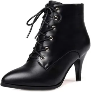 Women's Fashion Stiletto Kitten Heel Ankle Boots Pointy Toe Lace Up Zipper Booties Dress Short Boot