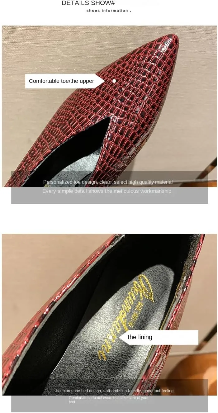 Women's Faux Crocodile Leather V Mouth Block Heels, Pointed Toe Boots