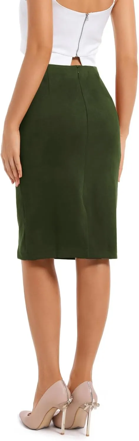 Women's Faux Suede Midi Pencil Skirt