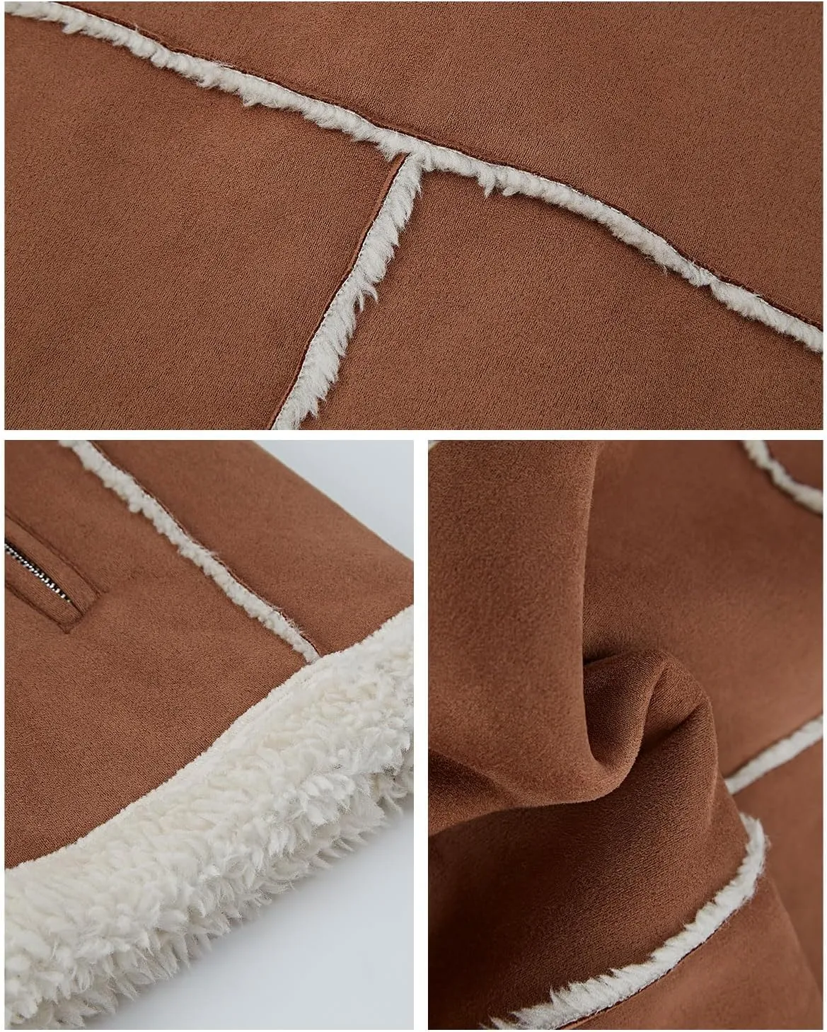 Women’s Fur Suede Vest Winter Leather Fur Lined Warm Sherpa Vest