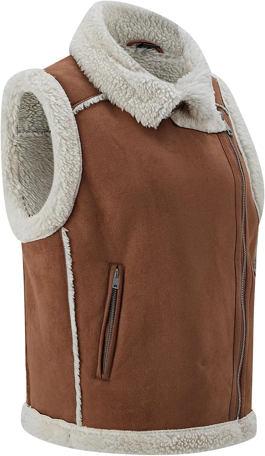 Women’s Fur Suede Vest Winter Leather Fur Lined Warm Sherpa Vest