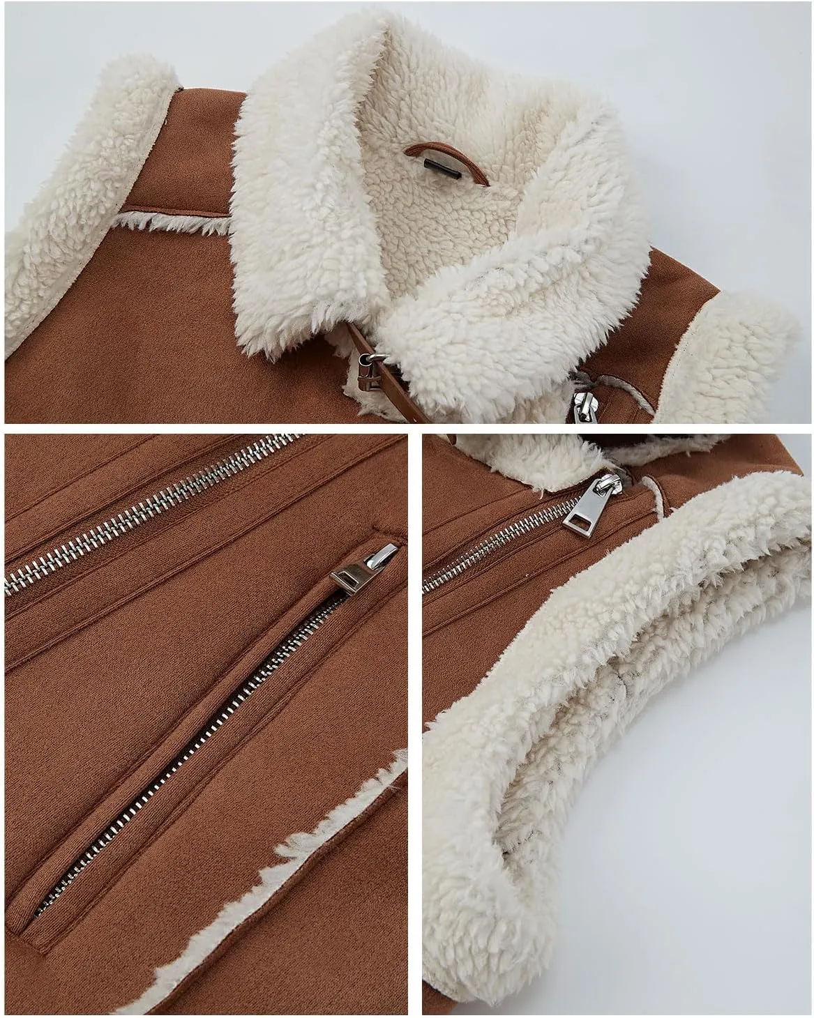Women’s Fur Suede Vest Winter Leather Fur Lined Warm Sherpa Vest
