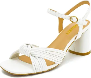 Women's Heeled Sandals Chunky Heel Strappy Metallic Braided Knotted Square Open Toe Ankle Strap Block Heel Sandals
