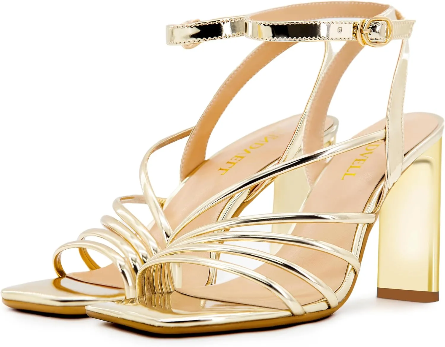 Womens Heeled Sandals Square Open Toe Chunky High Heels Strappy Ankle Strap Block Sandals Dress