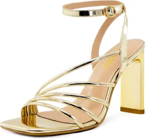 Womens Heeled Sandals Square Open Toe Chunky High Heels Strappy Ankle Strap Block Sandals Dress