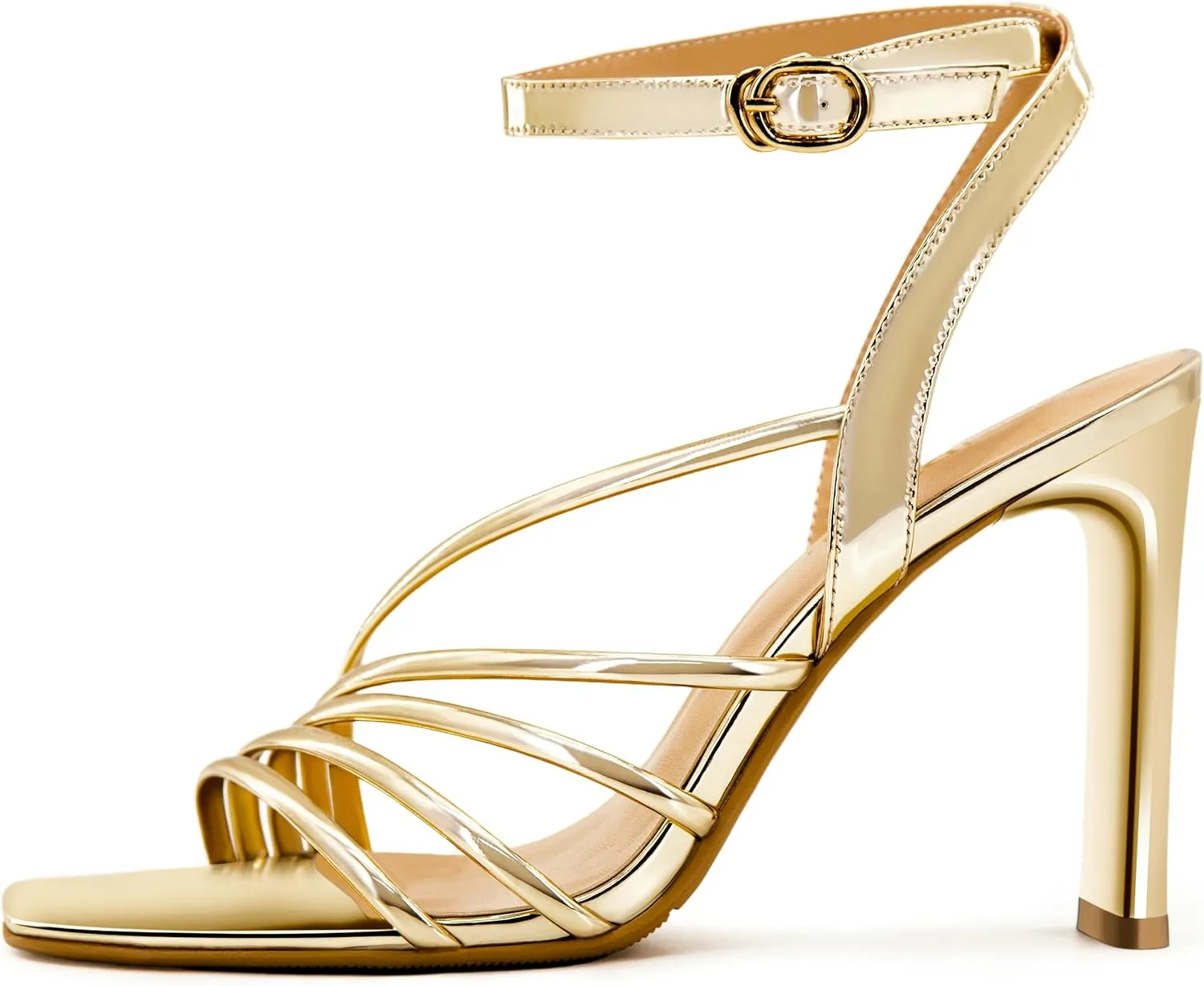 Womens Heeled Sandals Square Open Toe Chunky High Heels Strappy Ankle Strap Block Sandals Dress