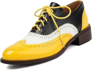 Women's Patent Leather Perforated Lace-up Oxfords Multicolor Colorful Brogues Wingtip Derby Shoe Ladies Plus Size Vintage Dress Oxfords-15 Yards
