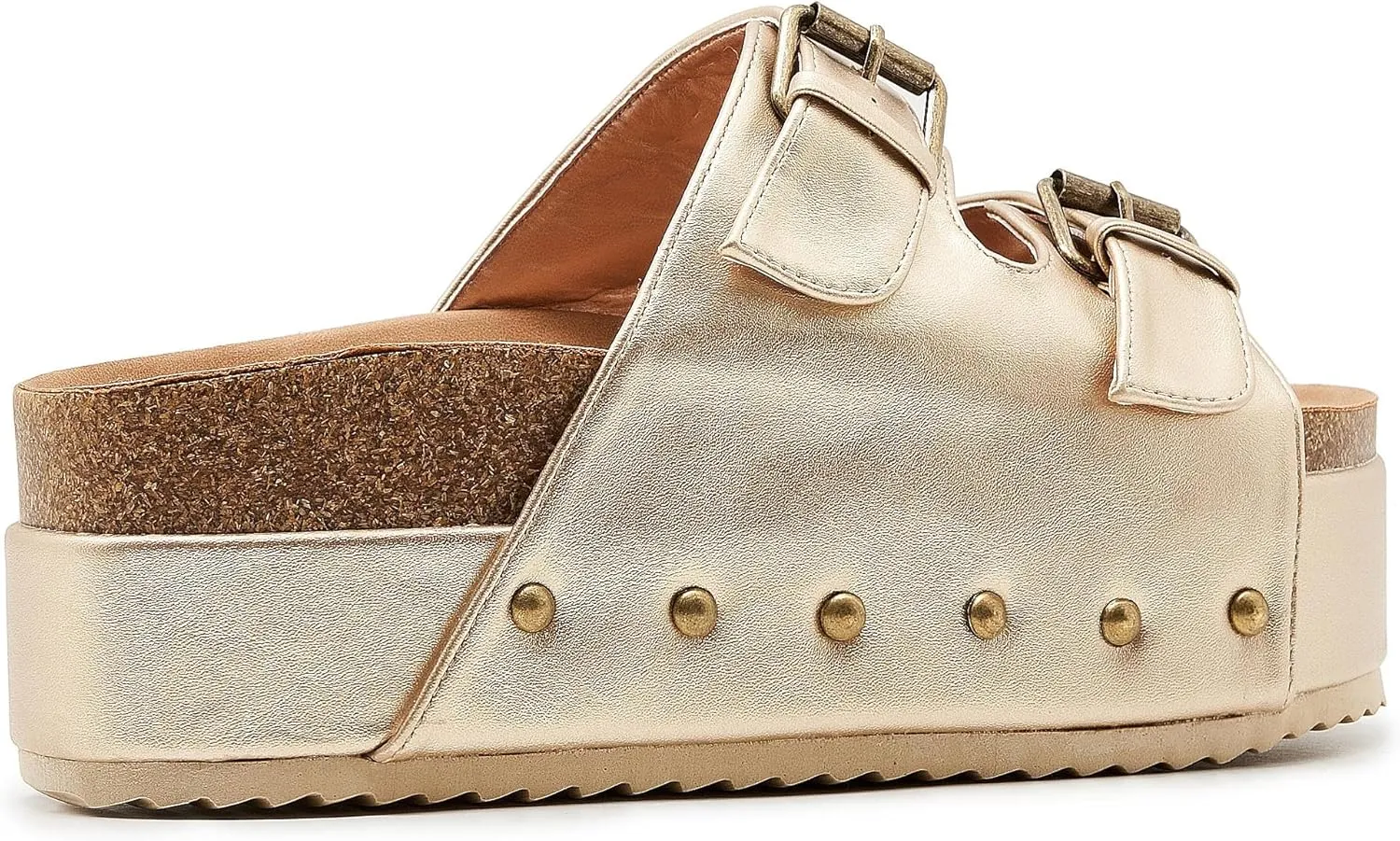 Women's Platform Slide Sandals Comfortable Cork Footbed Studded Clogs Adjustable Buckle Straps Open Toe Flatform Sandal Summer Slipper