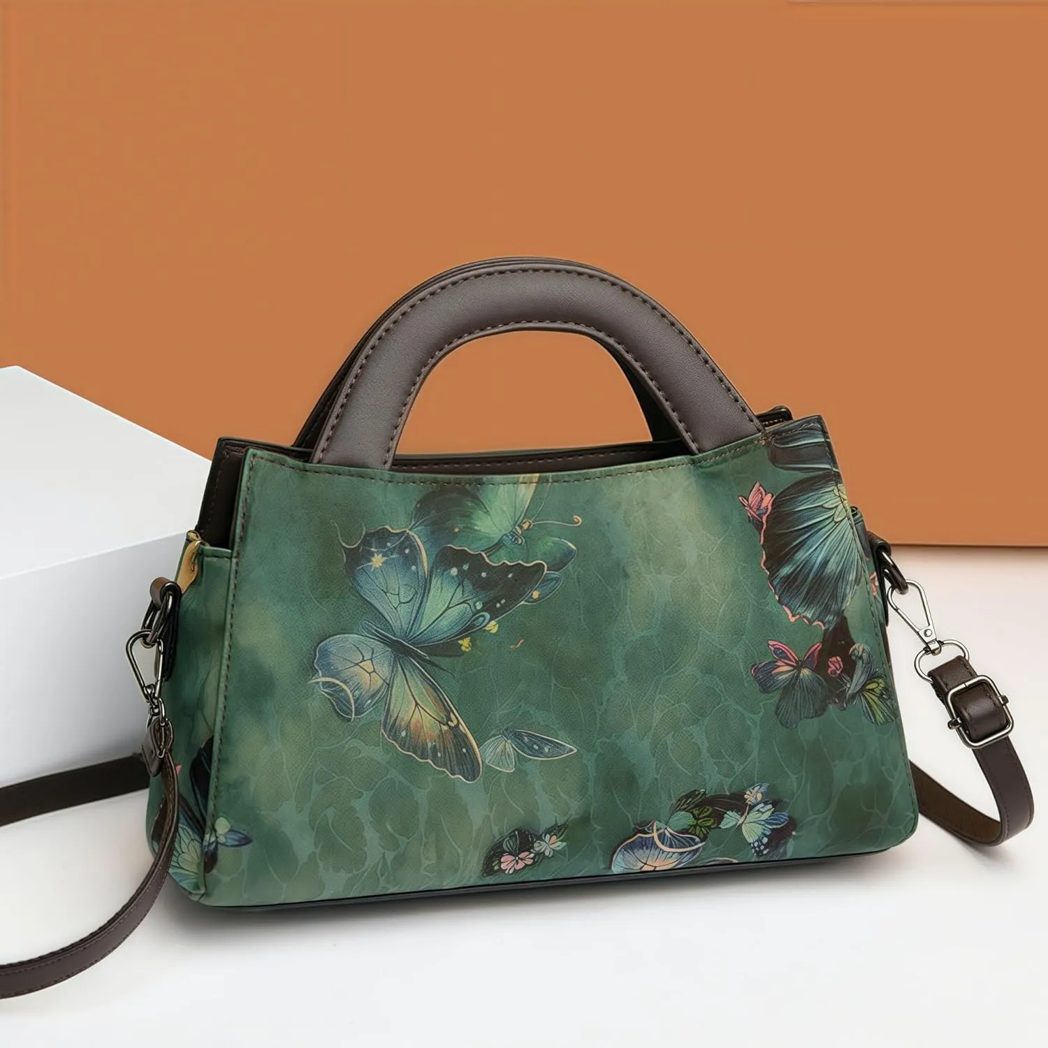 Women's Retro Ethnic Faux Leather Crossbody Bag Chic Printing Hanfu and Cheongsam Style Handbag for Travel Casual Party work