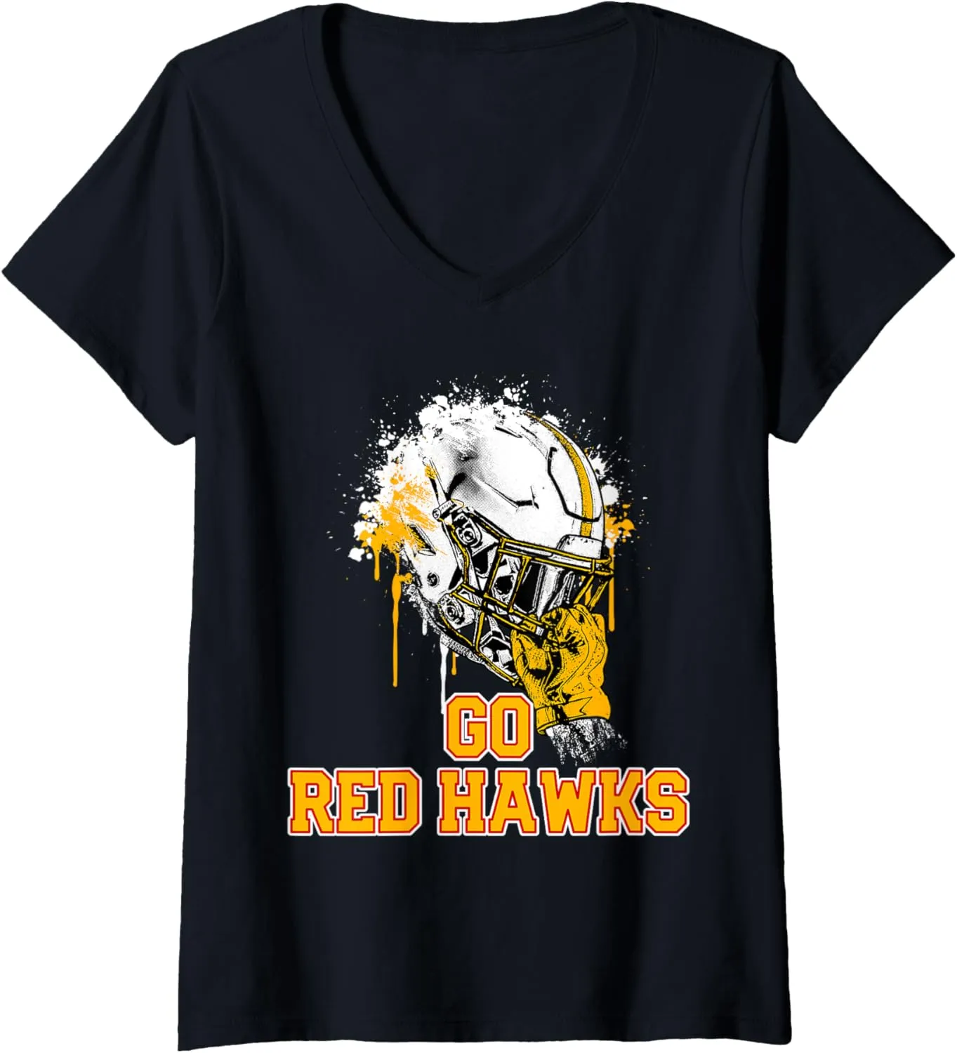 Womens Seneca Red Hawks Rising Helmet GO! V-Neck T-Shirt