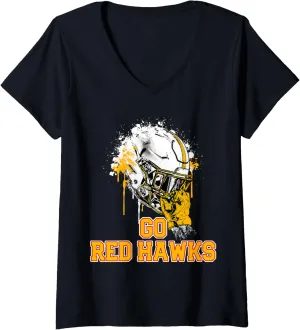 Womens Seneca Red Hawks Rising Helmet GO! V-Neck T-Shirt