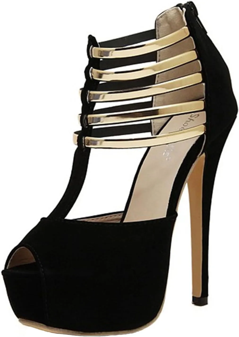 Women's Suede Open Toe Platform Stiletto High Heels Sexy Hollow T-Strap High Heels Fashion Back Zipper High Heel Sandals