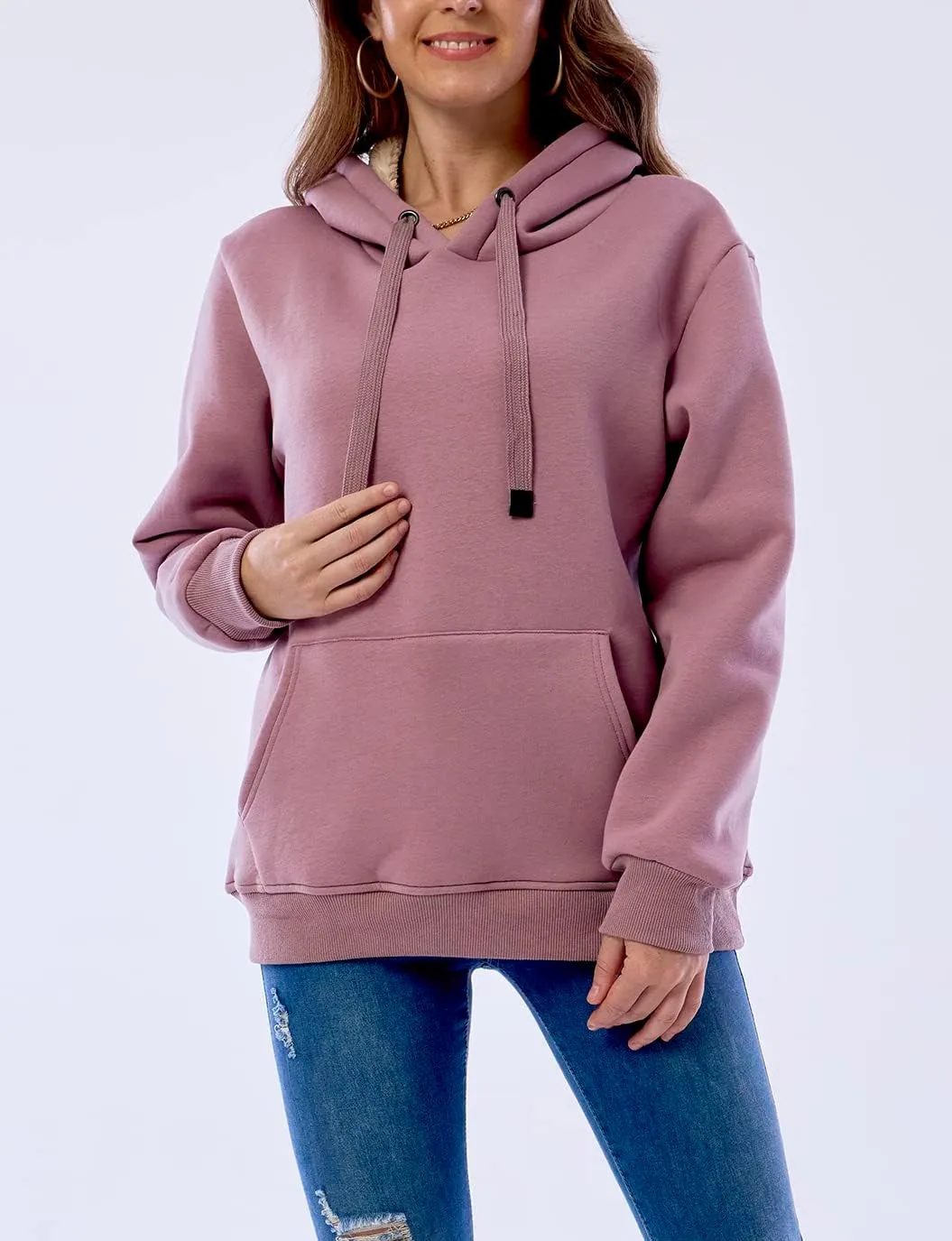 Womens Winter Hoodies Warm Fleece Sherpa Lined Pullover Hooded Sweatshirt