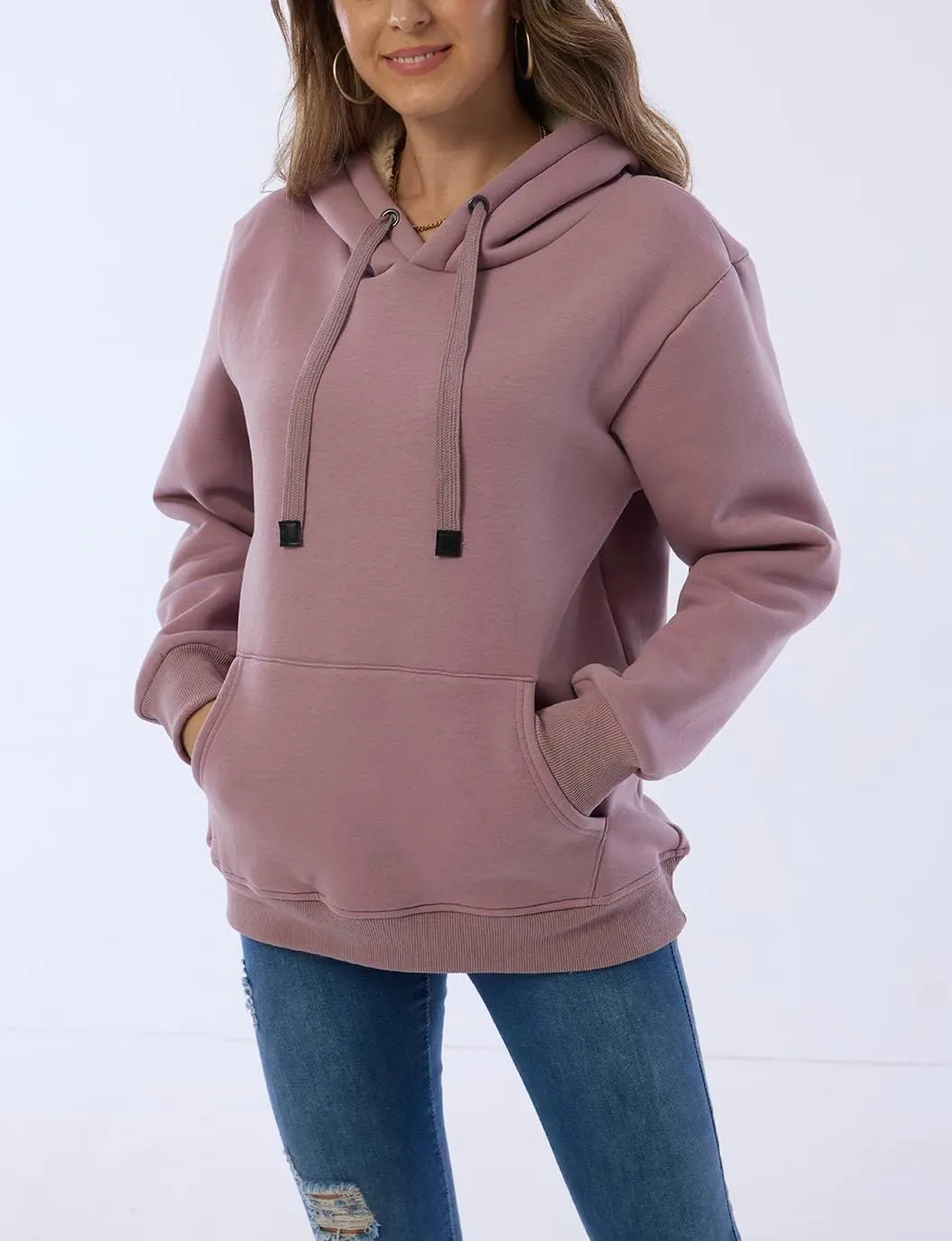 Womens Winter Hoodies Warm Fleece Sherpa Lined Pullover Hooded Sweatshirt