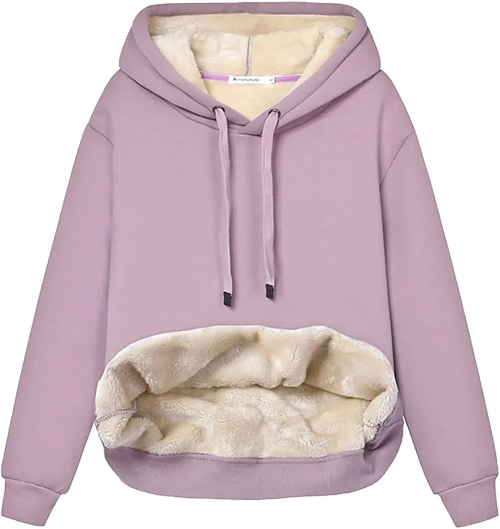Womens Winter Hoodies Warm Fleece Sherpa Lined Pullover Hooded Sweatshirt