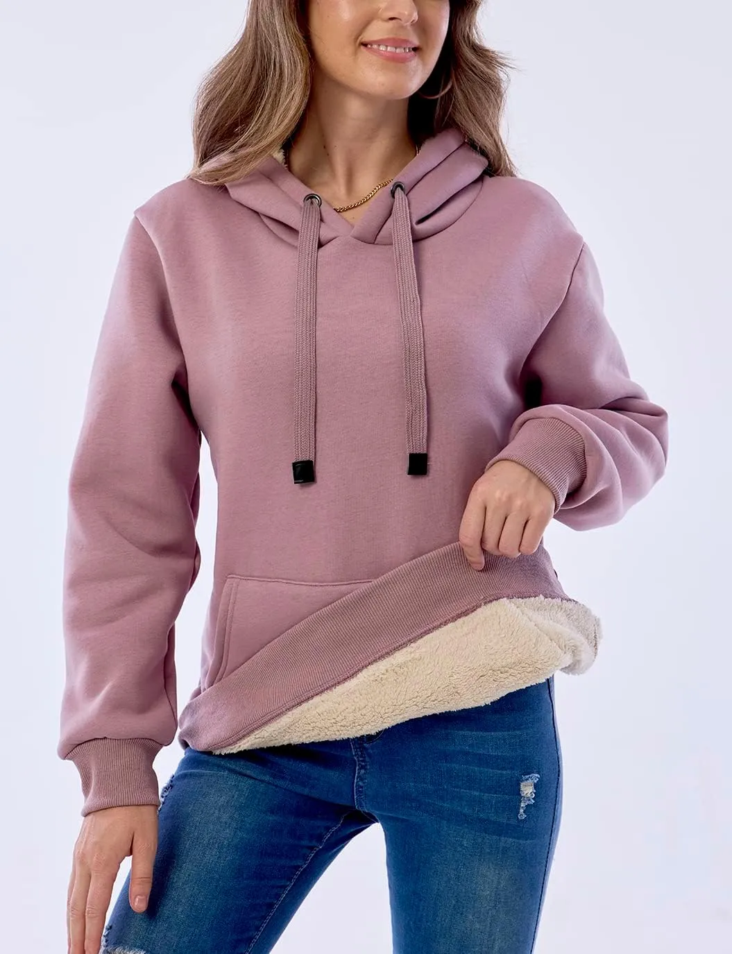 Womens Winter Hoodies Warm Fleece Sherpa Lined Pullover Hooded Sweatshirt