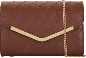 Womens Woven Evening Bag Faux Leather Crossbody Clutch Purse Envelope Handbag for Wedding Prom Party