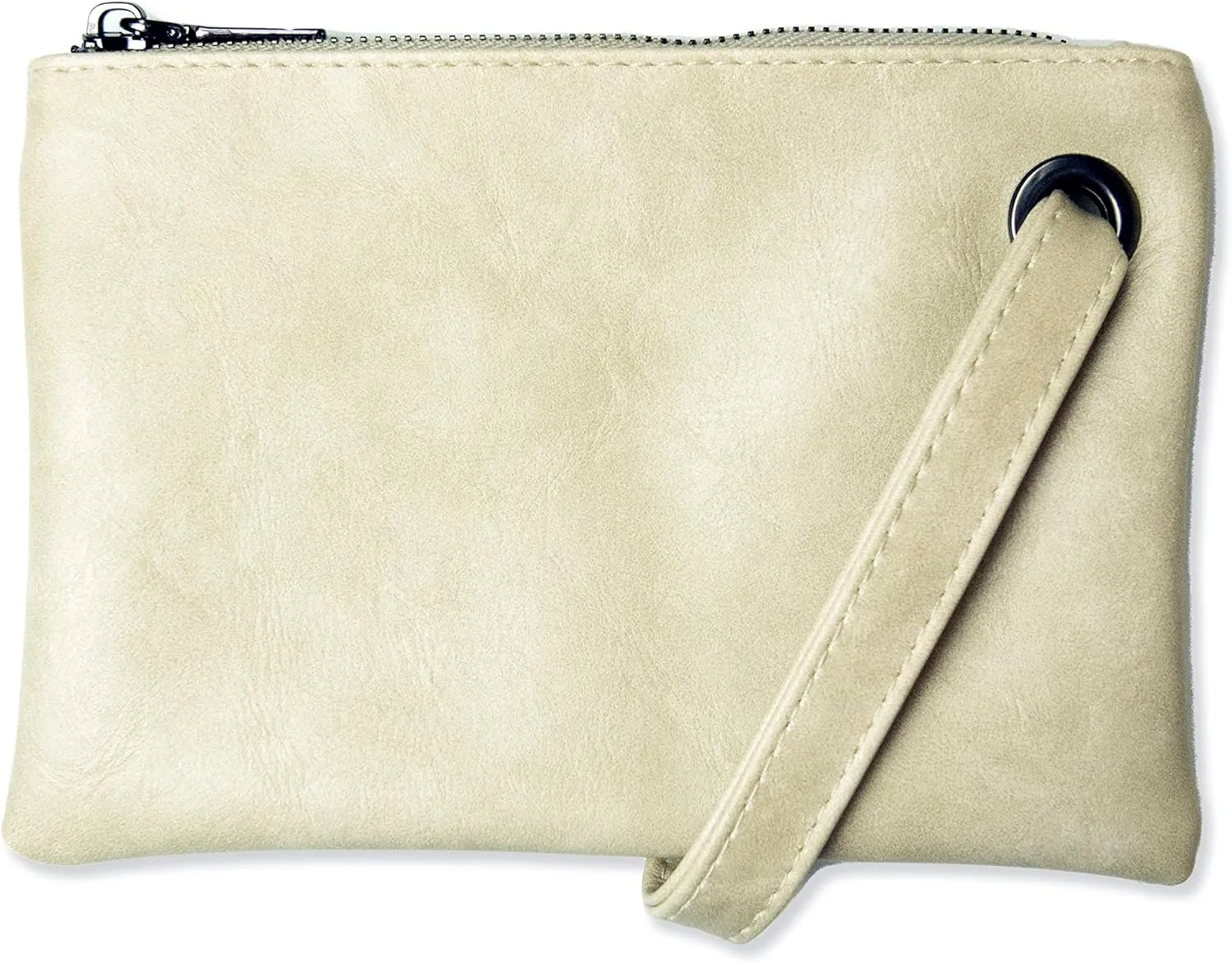 Women’s Wristlet Clutch Handbag, Distressed PU Leather Purse, Stylish with Black Zipper Accents