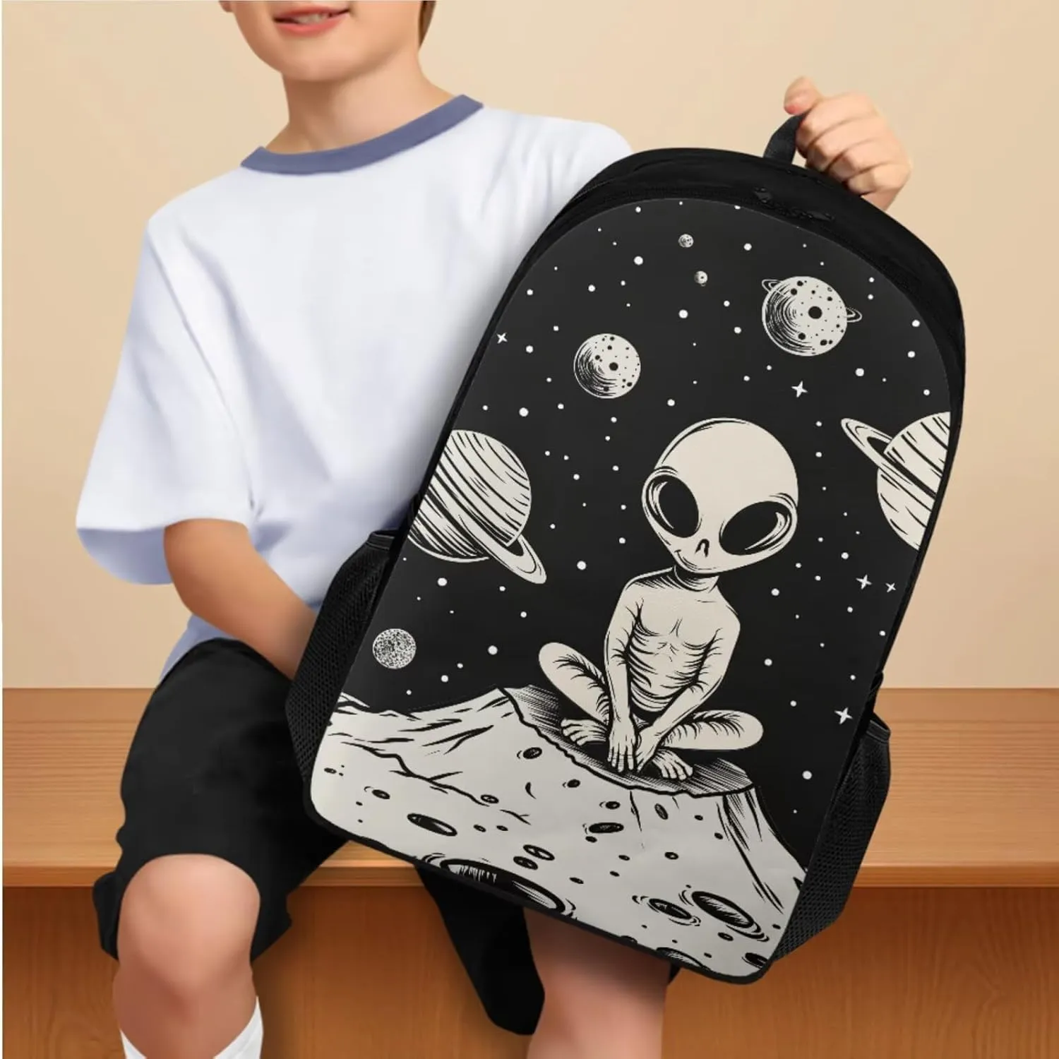 YEXIATODO Alien Backpack With Lunch Box Bookbags for 7th Grade Boys Girls Elementary School Backpack Set 4 in 1 Primary Middle School Bookbags Set for 5-12 Teens Kids Book Bags