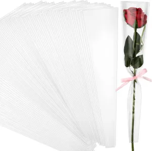 Yexiya Single Rose Sleeve Bouquet Bags, Single Floral Clear Packaging Bag, Flower Wrapping Paper, Flower Bouquet Sleeves for Valentine‘s Day Galentines Day Gift Mother's Day Wedding Birthday(200 Pcs)