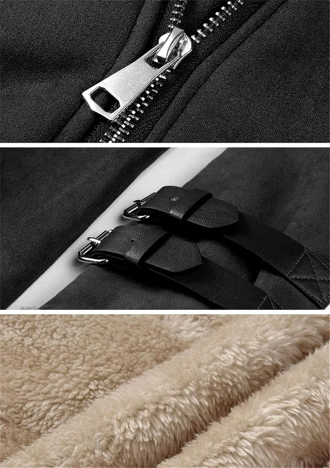 YMING Womens Vintage Faux Suede Jackets Lapel Fleece Collar Belted Coat Warm Sherpa Lined Coats