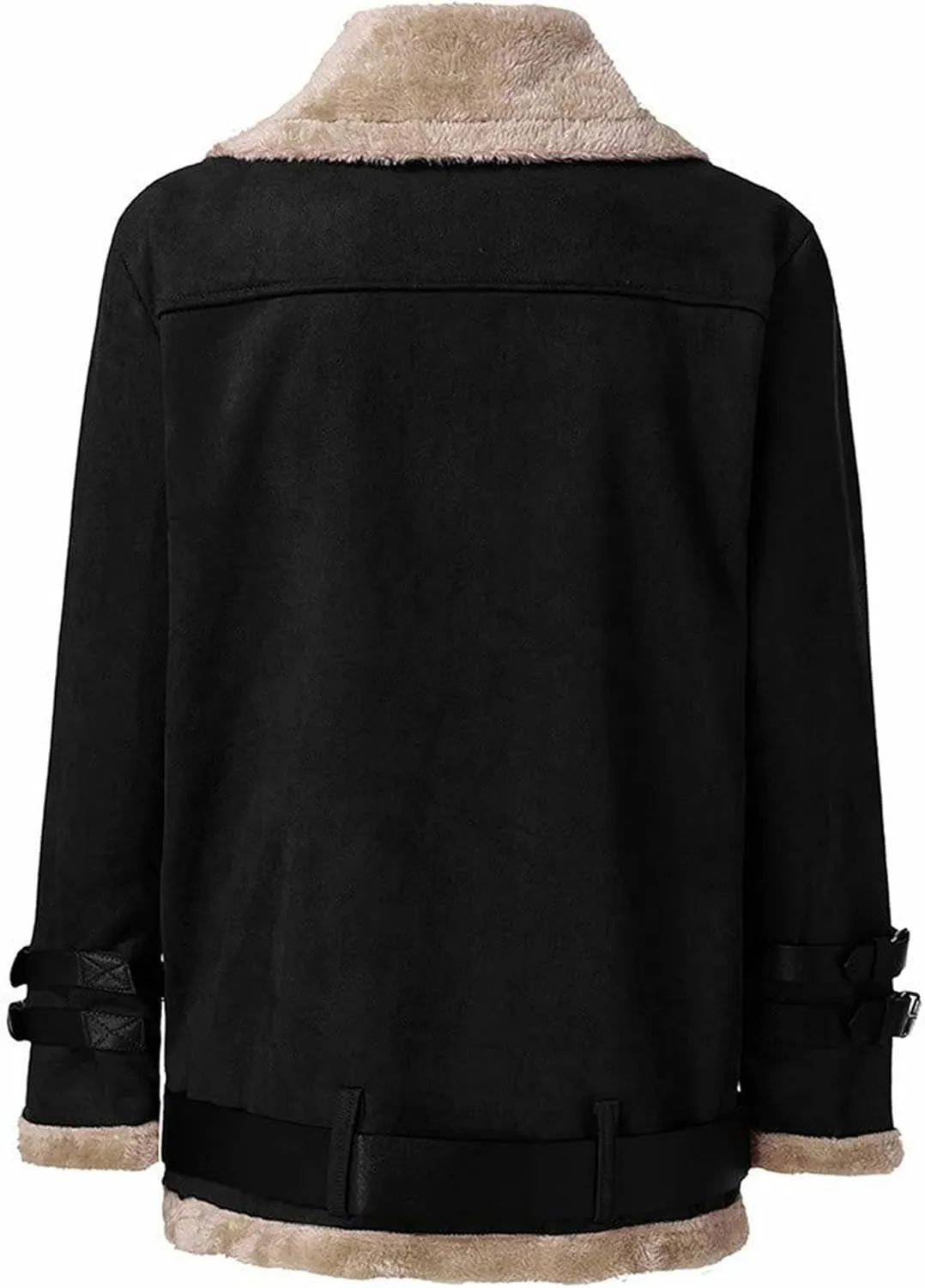 YMING Womens Vintage Faux Suede Jackets Lapel Fleece Collar Belted Coat Warm Sherpa Lined Coats