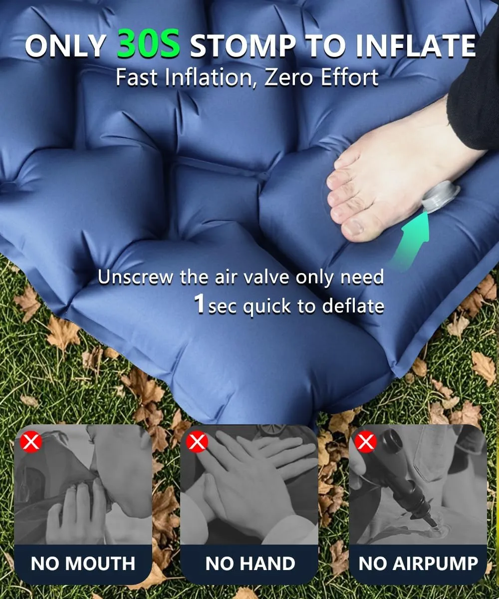 YOUXIU Camping Sleeping Pad, Extra Thickness 4 Inch Ultralight Inflatable Sleeping Mat with Built-in Foot Pump, Durable Compact Waterproof Camping Air Mattress for Tent,Carry Bag,Hiking,Tent (Navy)