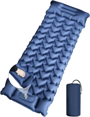 YOUXIU Camping Sleeping Pad, Extra Thickness 4 Inch Ultralight Inflatable Sleeping Mat with Built-in Foot Pump, Durable Compact Waterproof Camping Air Mattress for Tent,Carry Bag,Hiking,Tent (Navy)