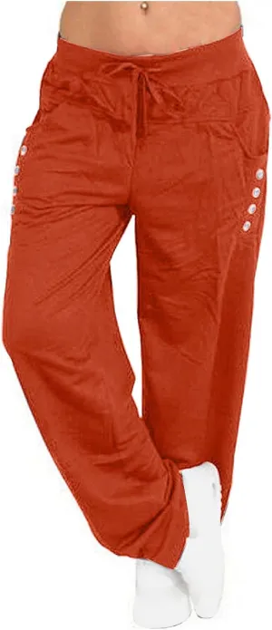 ZDRZK Womens Pants Low Waist Lace-Up Baggy Wide Straight Leg Sweatpants with Plus Size Sporty Gym Running Joggers Pockets