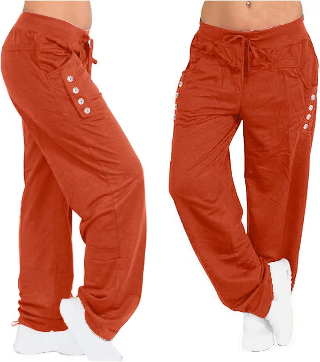 ZDRZK Womens Pants Low Waist Lace-Up Baggy Wide Straight Leg Sweatpants with Plus Size Sporty Gym Running Joggers Pockets
