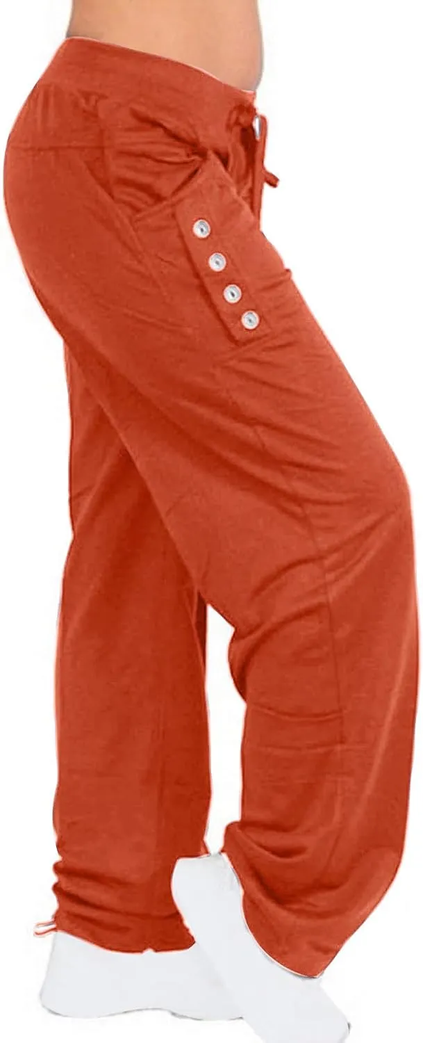 ZDRZK Womens Pants Low Waist Lace-Up Baggy Wide Straight Leg Sweatpants with Plus Size Sporty Gym Running Joggers Pockets