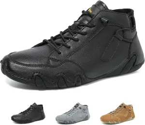 Zeberfi Men's Waterproof Suede Hiking Boots with Ankle Support All-Season Elastic Lace-Up Round Toe High Top Casual Shoes for Walking Camping Driving Lightweight Outdoor Chukka Boots