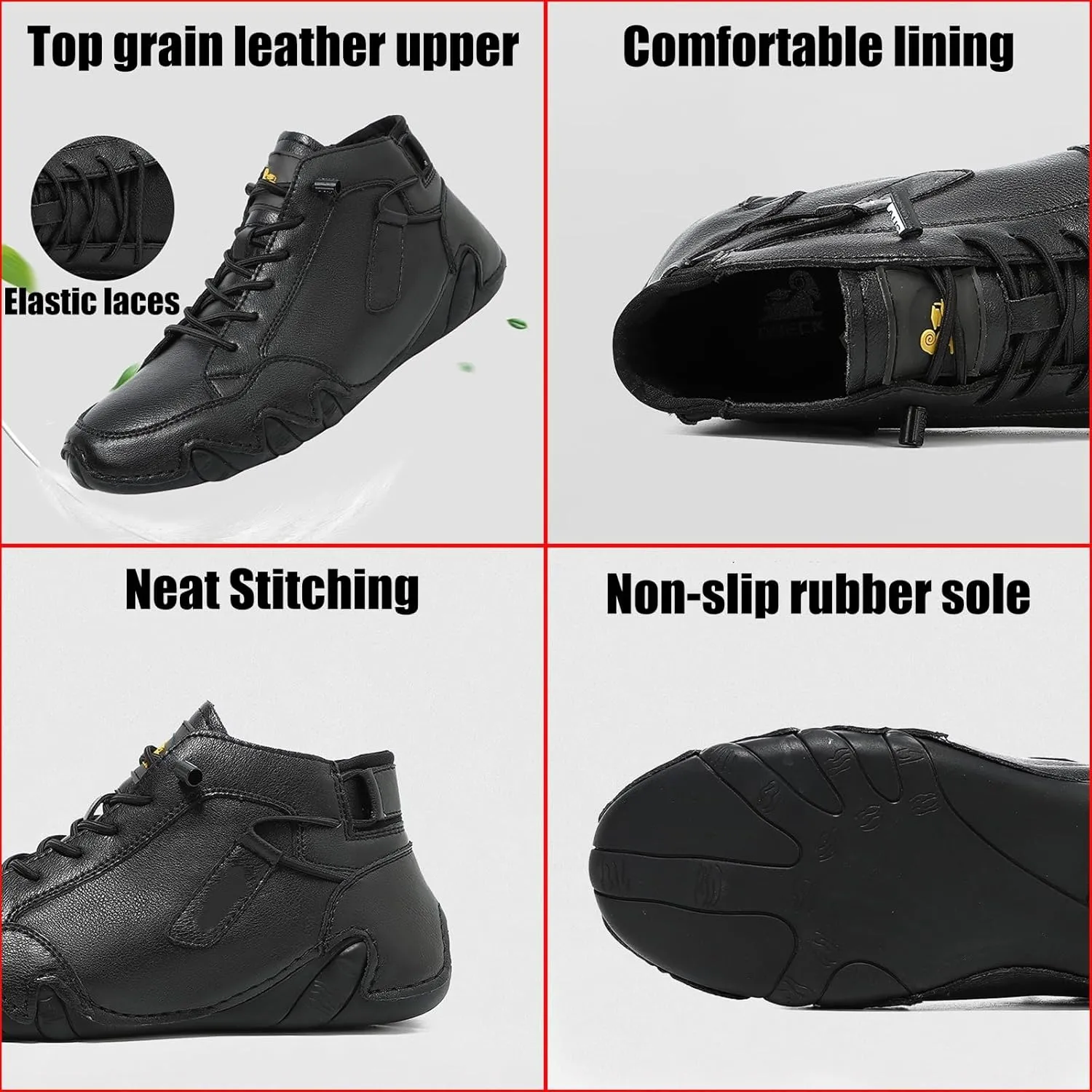 Zeberfi Men's Waterproof Suede Hiking Boots with Ankle Support All-Season Elastic Lace-Up Round Toe High Top Casual Shoes for Walking Camping Driving Lightweight Outdoor Chukka Boots