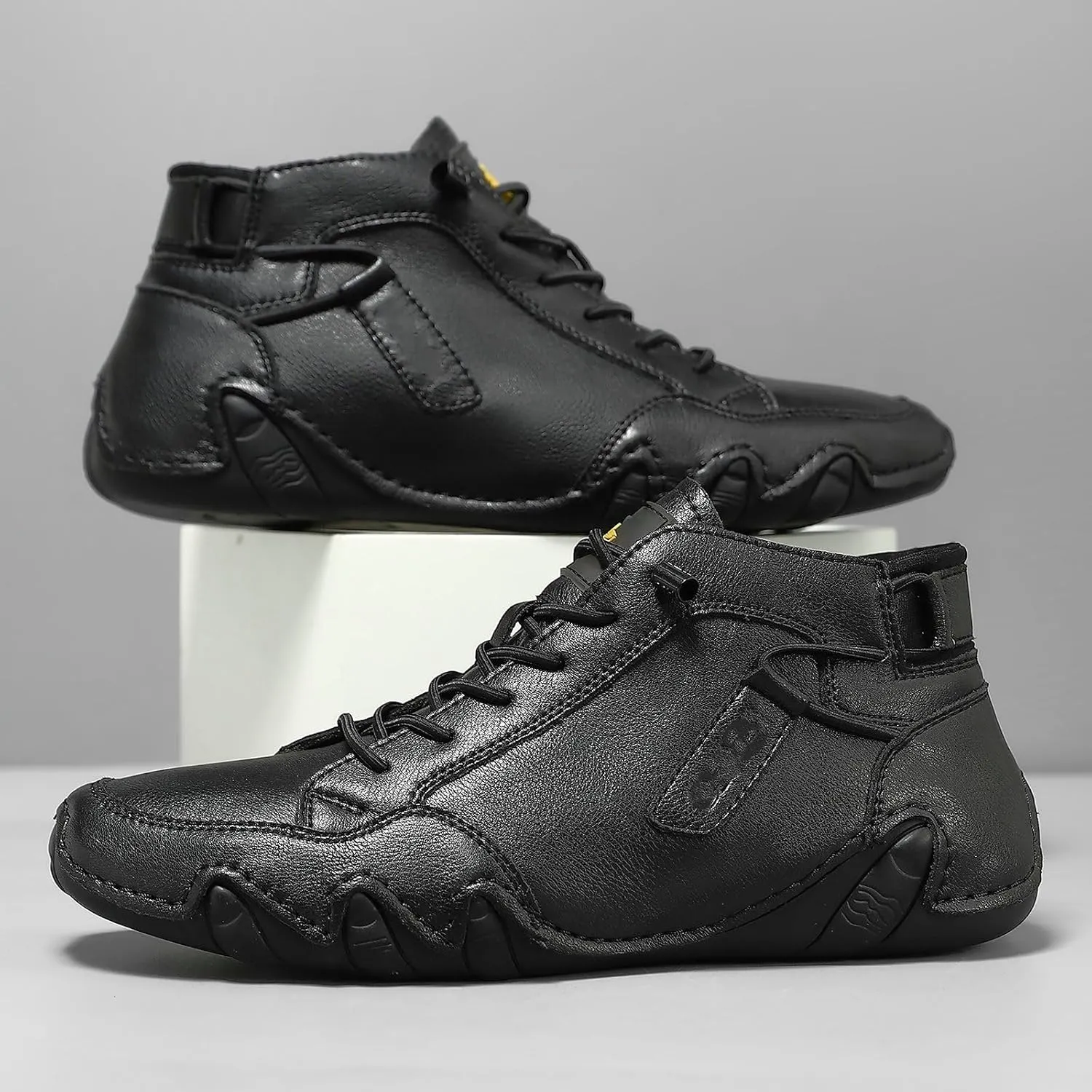 Zeberfi Men's Waterproof Suede Hiking Boots with Ankle Support All-Season Elastic Lace-Up Round Toe High Top Casual Shoes for Walking Camping Driving Lightweight Outdoor Chukka Boots