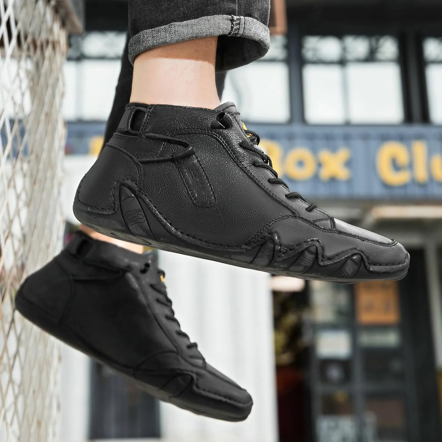 Zeberfi Men's Waterproof Suede Hiking Boots with Ankle Support All-Season Elastic Lace-Up Round Toe High Top Casual Shoes for Walking Camping Driving Lightweight Outdoor Chukka Boots