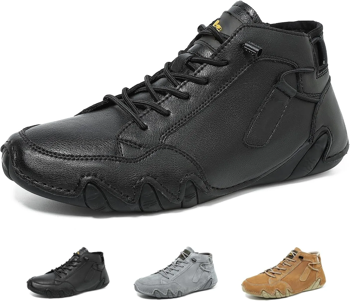 Zeberfi Men's Waterproof Suede Hiking Boots with Ankle Support All-Season Elastic Lace-Up Round Toe High Top Casual Shoes for Walking Camping Driving Lightweight Outdoor Chukka Boots