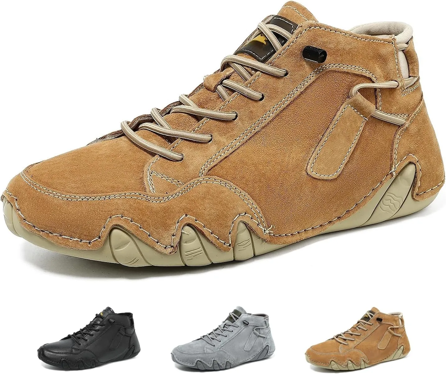 Zeberfi Men's Waterproof Suede Hiking Boots with Ankle Support All-Season Elastic Lace-Up Round Toe High Top Casual Shoes for Walking Camping Driving Lightweight Outdoor Chukka Boots