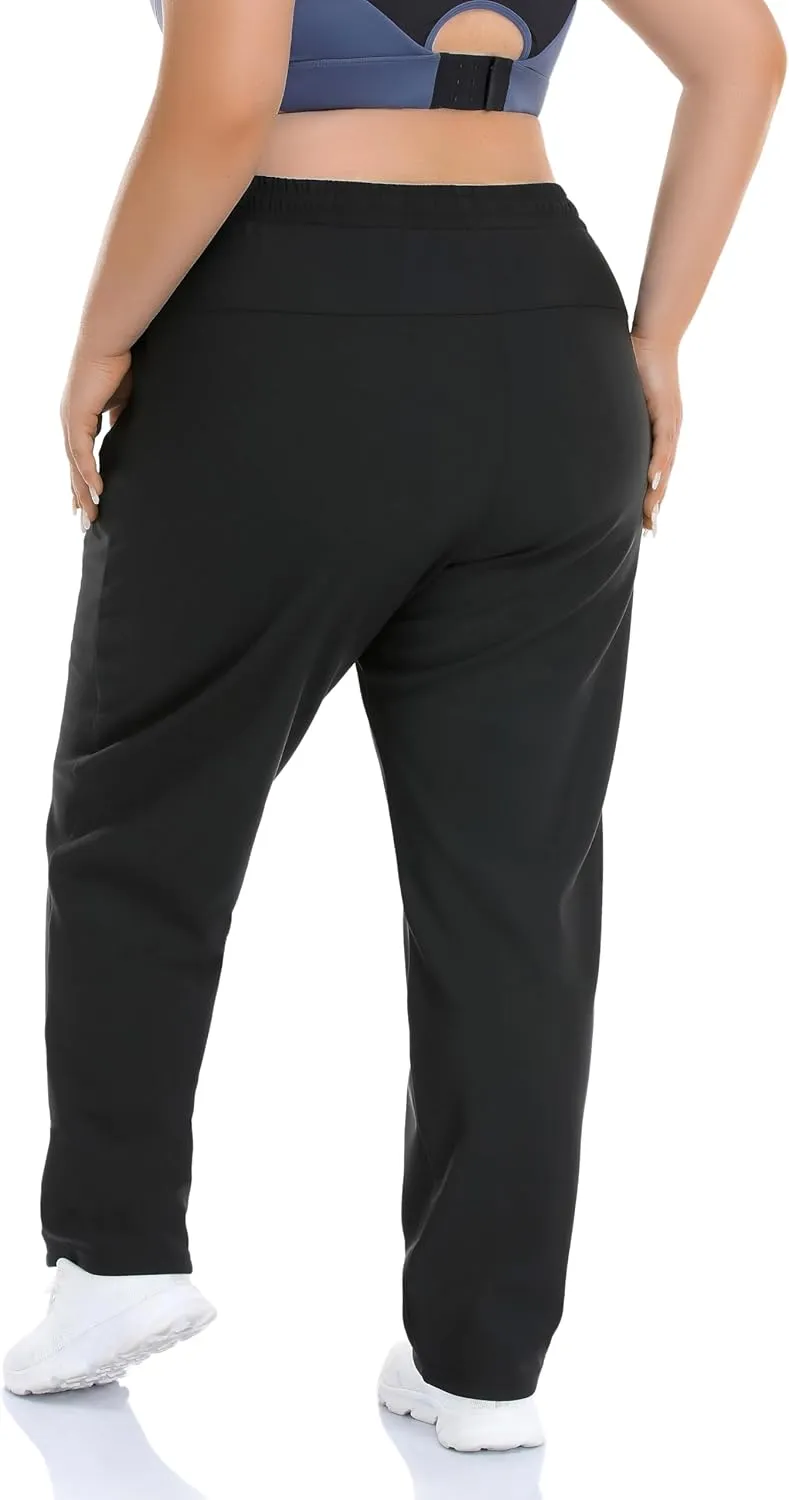 ZERDOCEAN Women's Plus Size Fleece Lined Pants Casual Winter Thermal Lounge Pants with Zippered Pockets Drawstring