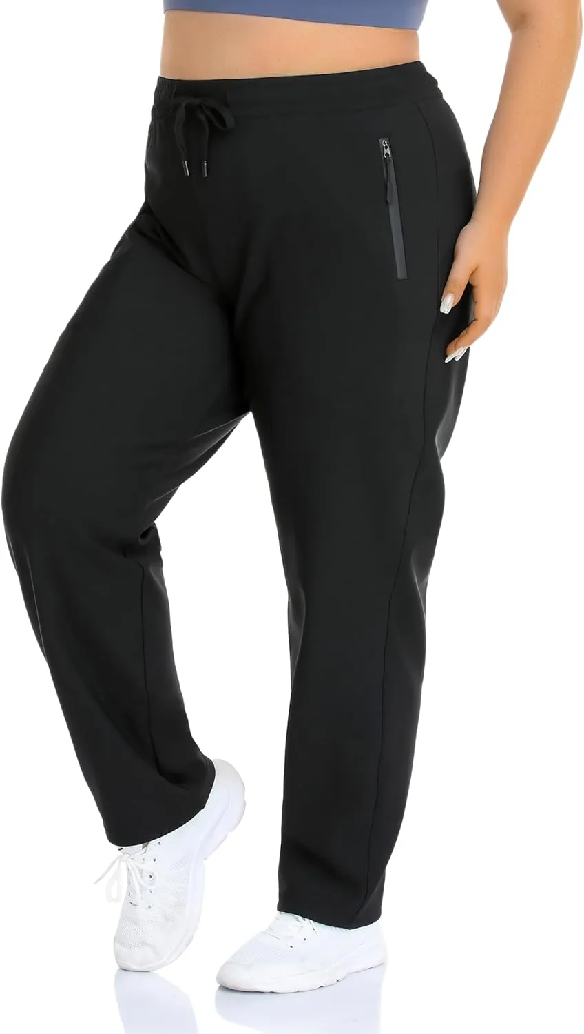 ZERDOCEAN Women's Plus Size Fleece Lined Pants Casual Winter Thermal Lounge Pants with Zippered Pockets Drawstring