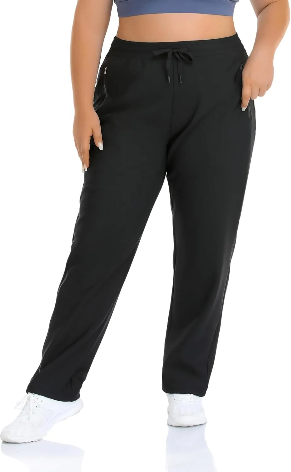 ZERDOCEAN Women's Plus Size Fleece Lined Pants Casual Winter Thermal Lounge Pants with Zippered Pockets Drawstring